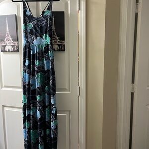Ann Taylor/Loft tropical print double-stapped maxi dress
